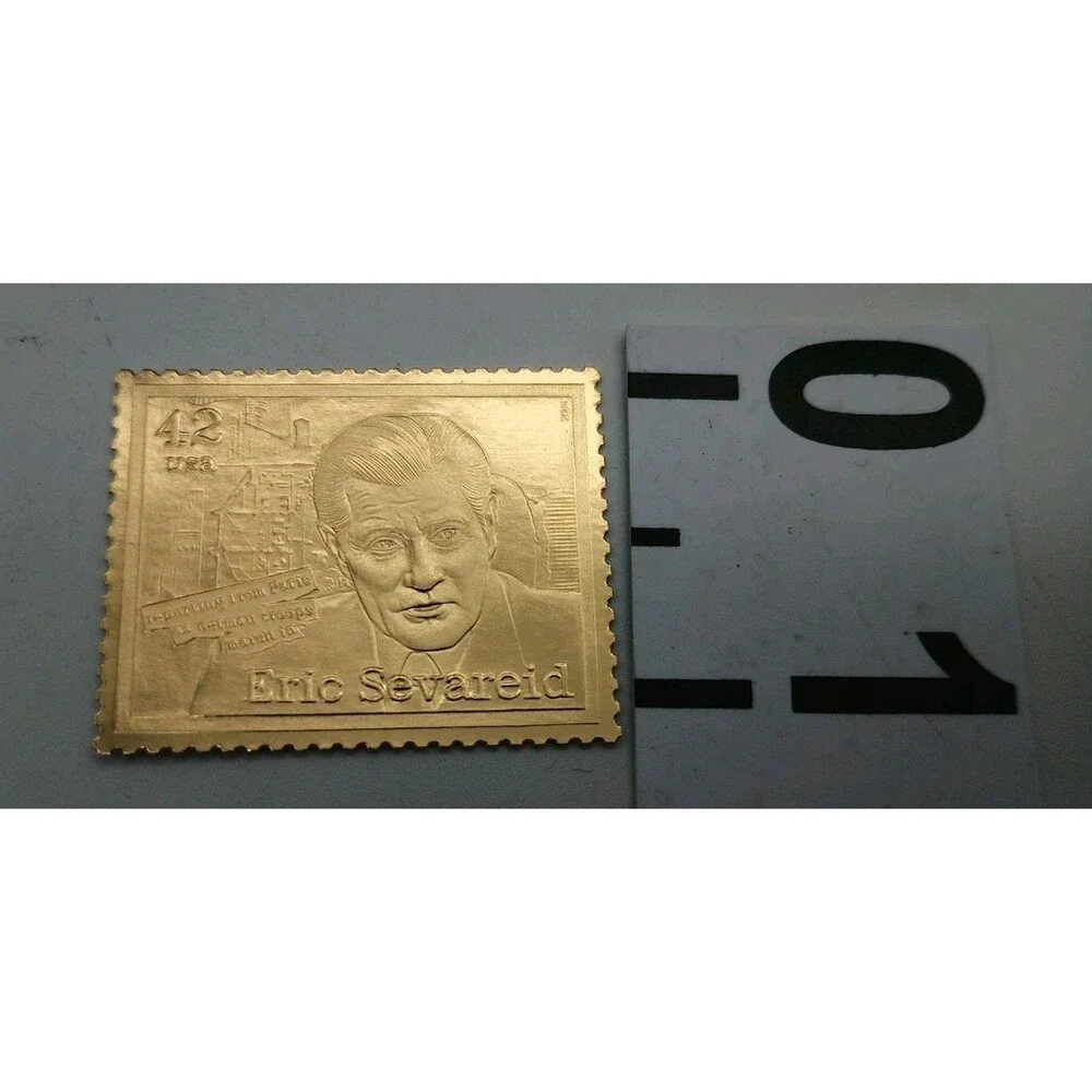 Gold Foil Us Postage Stamp Eric Sevarid American Journalist Reporting From Paris